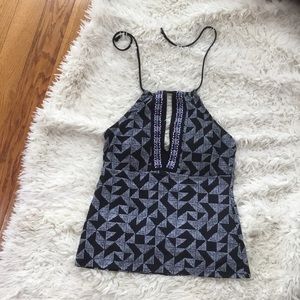 ~BLACK & WHITE TANKINI TOP W. MULTI COLOR TRIM~